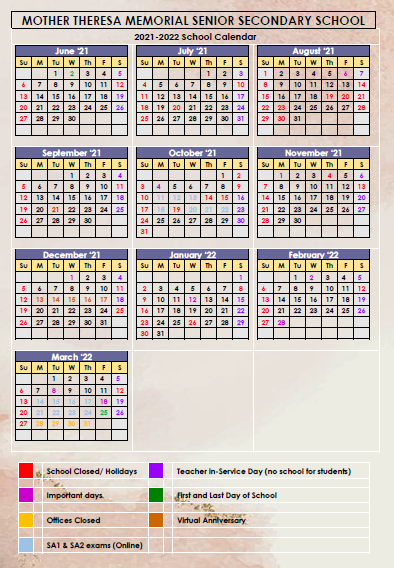 Academic calendar | Mother Theresa Memorial Central School